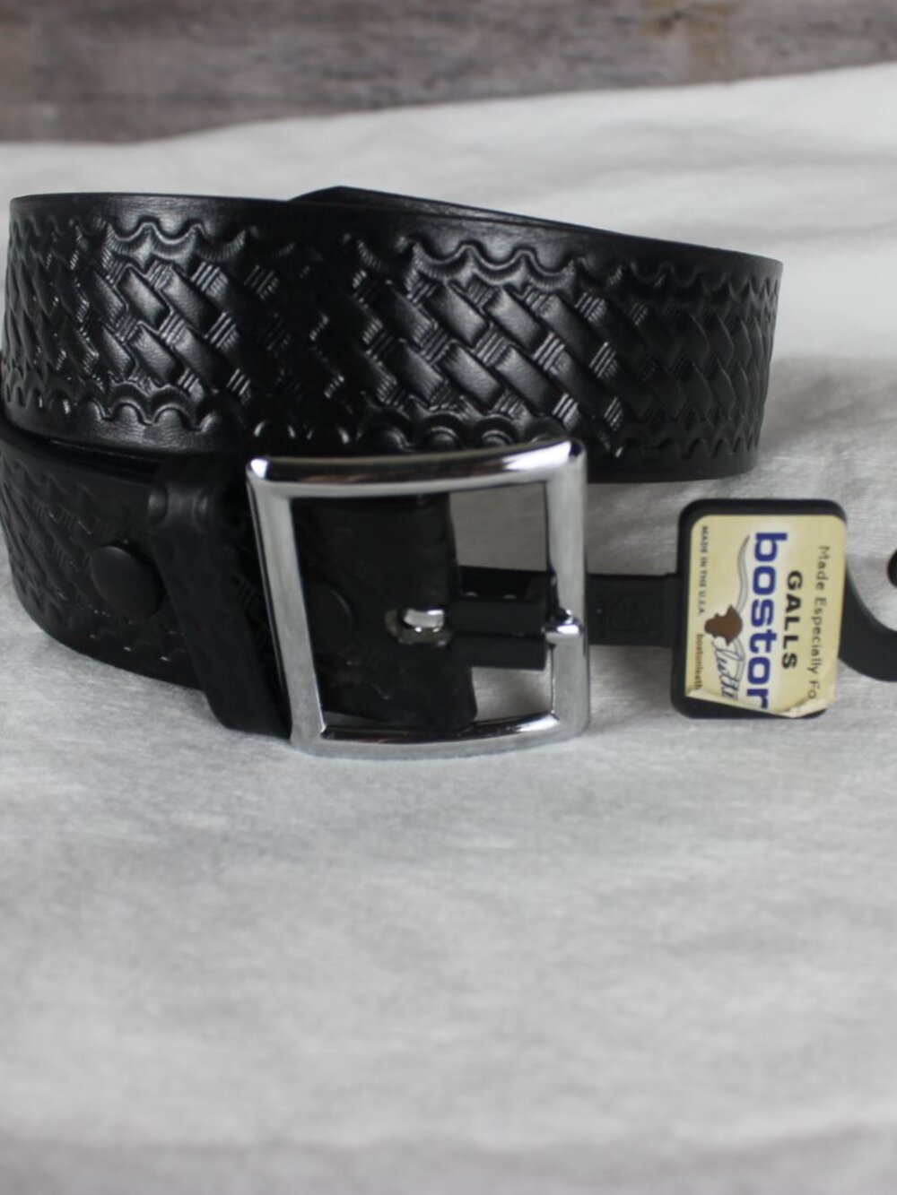 Boston Leather Galls 6605 Garrison Basketweave Belt Black Full Grain Leather 34